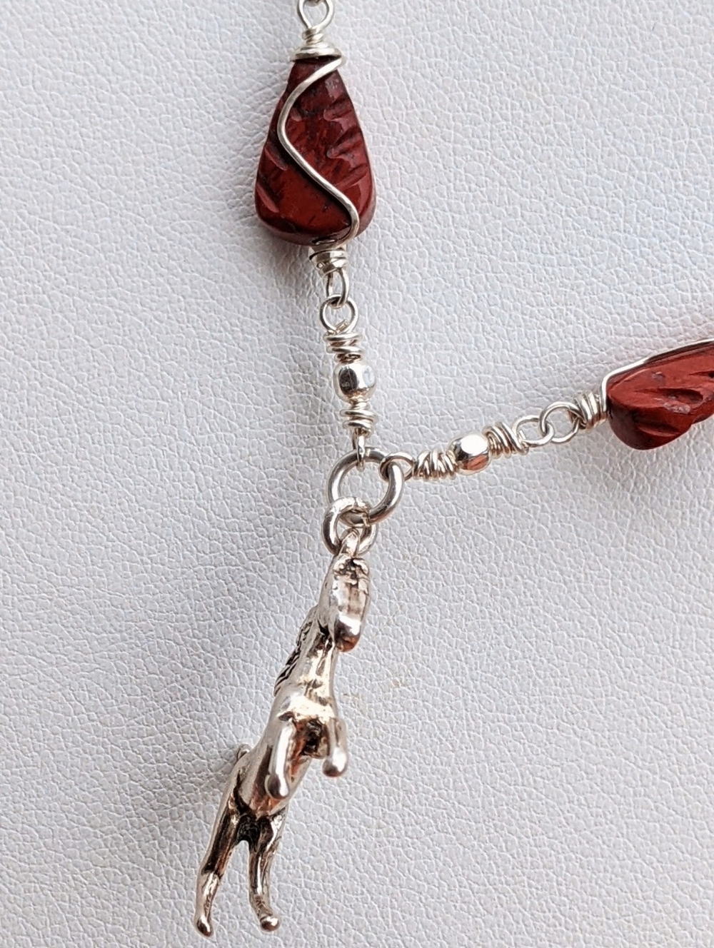 Sterling Silver Horse Pendant-925-Chain Necklace-Carved Red Jasper Gemstone - Picture 9 of 17